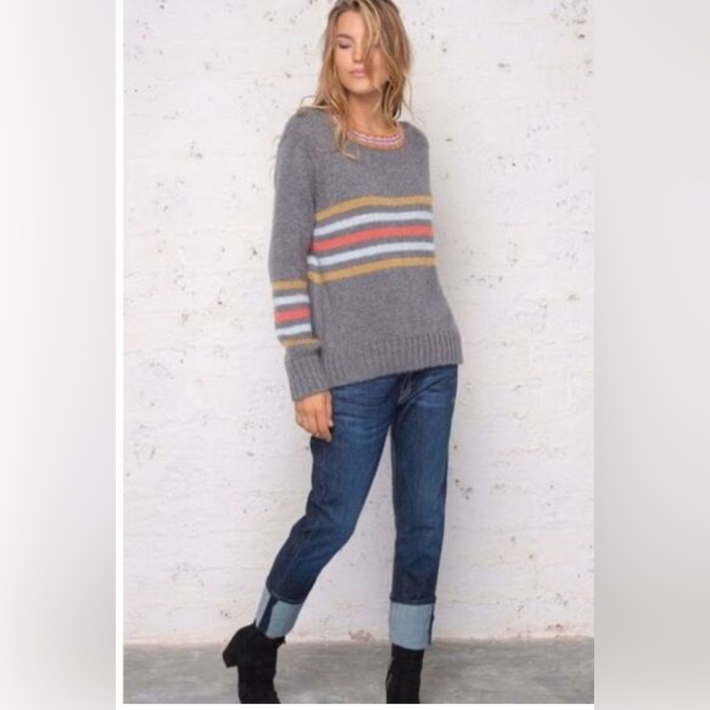 Wooden Ships womens pullover gray Cameron striped Sweater size M/L